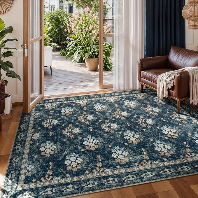Lessymo Floral Living Room Rug 5x7, Soft Washable Area Rugs - Image 8