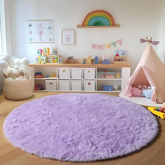 ONASAR Light Purple Round Area Rugs 5ft, Soft Bedroom Circle Rug Floor Mats - Image 5