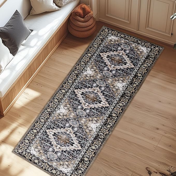 Lessymo 2 x 6 Runner Rug, Machine Washable Area Rugs Boho Faux Wool Low Pile by Lessymo