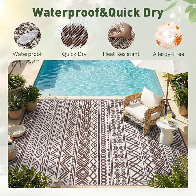 MontVoo Outdoor Rug 8x10 Waterproof Outdoor Patio Rug Mat Reverisble Plastic - Image 4