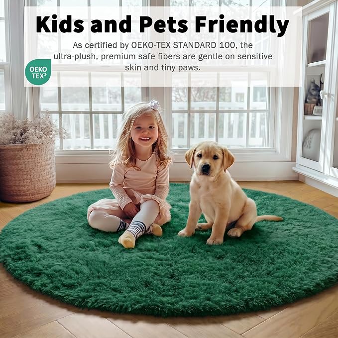 ONASAR Dark Green Round Area Rug 4ft, Soft Bedroom Circle Rugs - Image 3