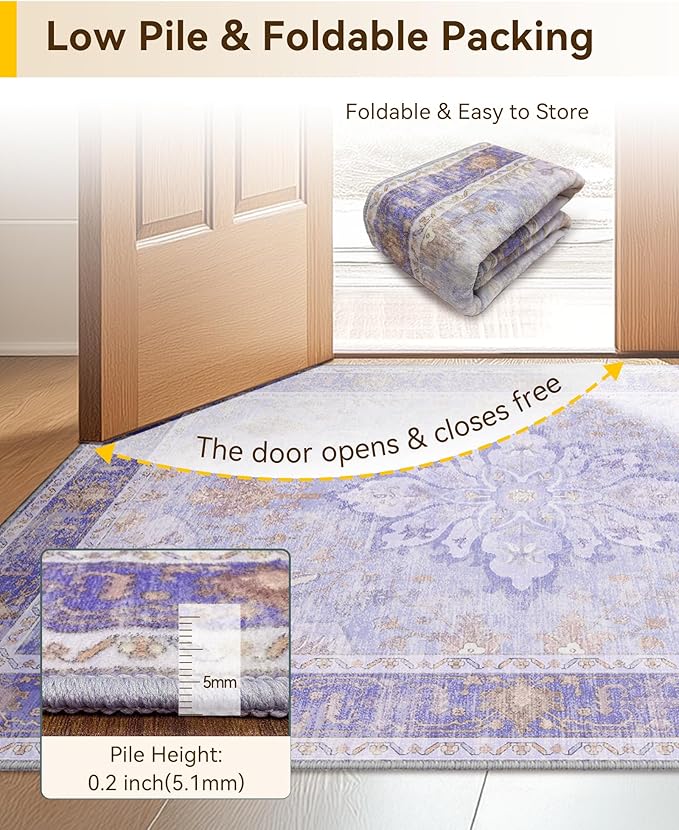 RELEANY Area Rugs 4'x6' Washable Non-Slip, Floral Vintage Distress Medallion - Image 6