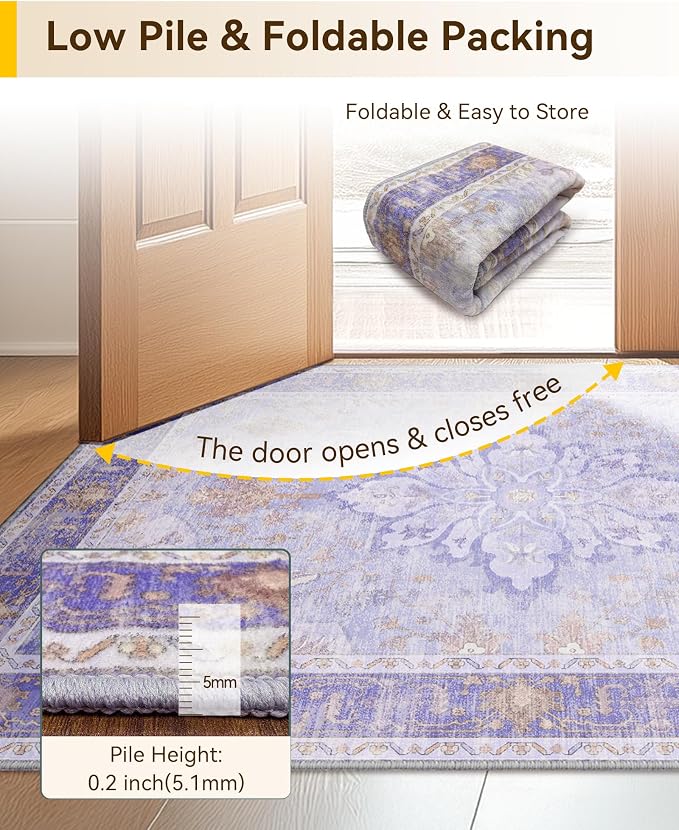 RELEANY Area Rugs Small 2'x3' Washable Non-Slip, Floral Vintage Distress - Image 5