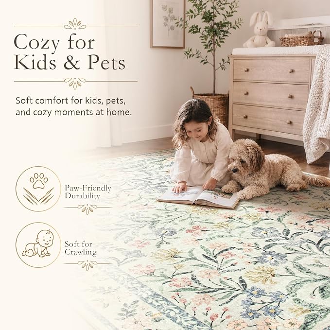 Wonnitar Boho Floral Washable Rugs 5x7, Soft Area Rugs - Image 8