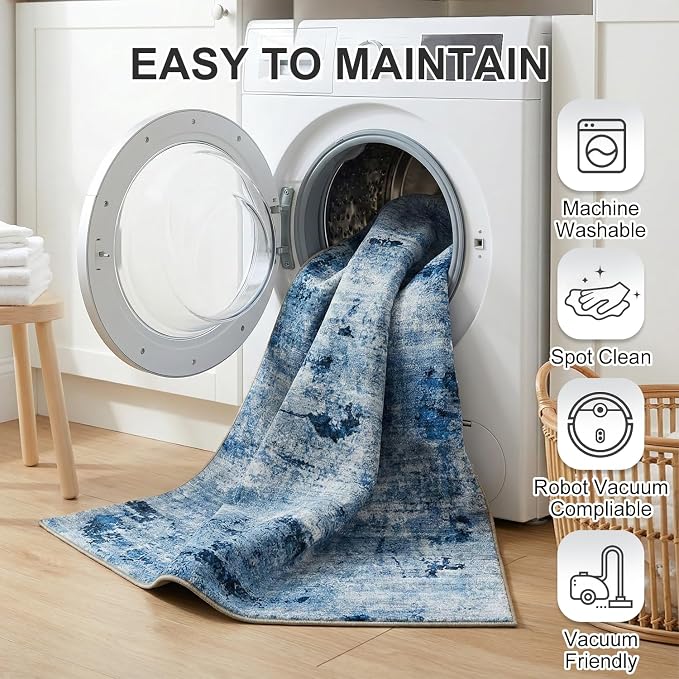 Washable Area Rug, Stain-Resistant & Pet-Friendly, 0.26 Inch Low Pile Carpet - Image 4