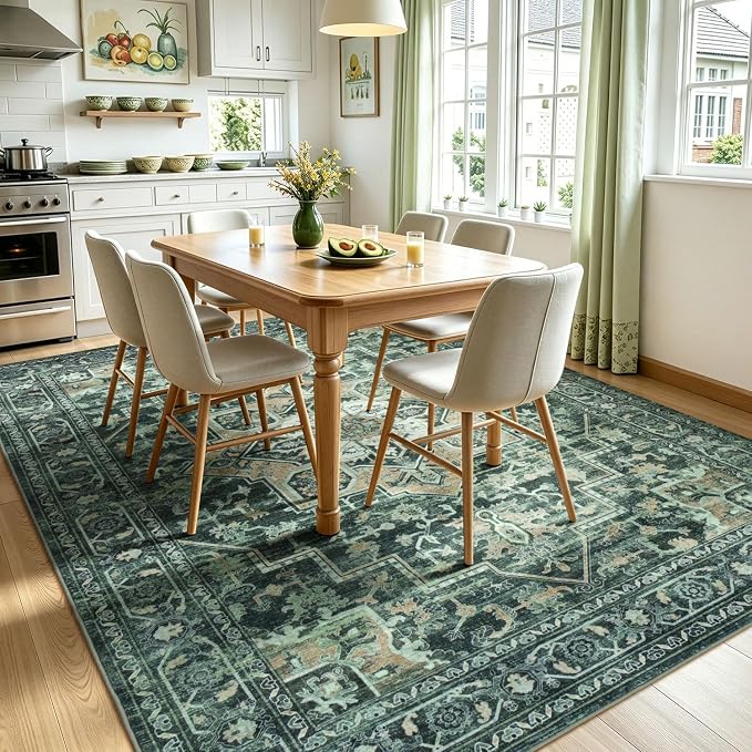 Lofus 8x10 Washable Rugs Non-Slip, Vintage Floral Area Rug - Image 3