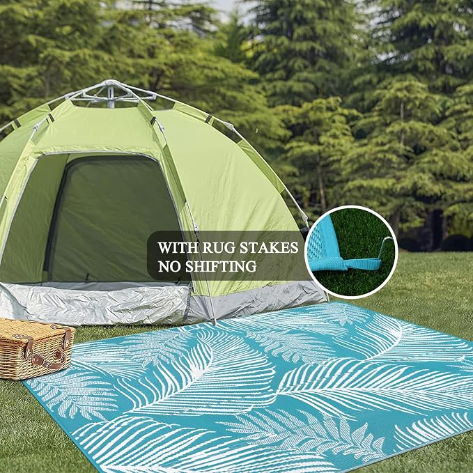 Pauwer Waterproof Outdoor Rug 8x10, Reversible Plastic Straw Patio Camping Rug - Image 6