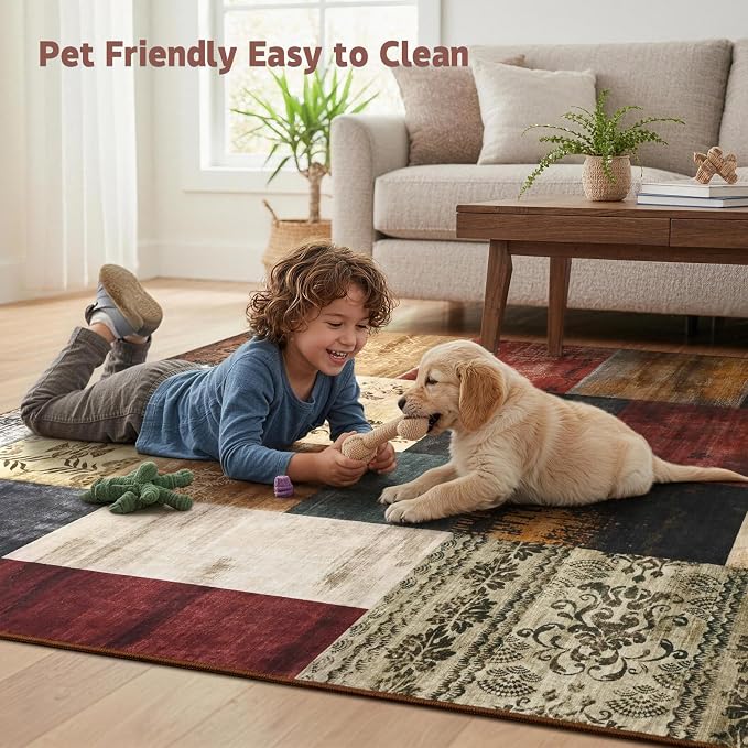 DweIke Washable Area Rugs 5x7 for Living Room, Modern Geometric Colorful Soft - Image 3