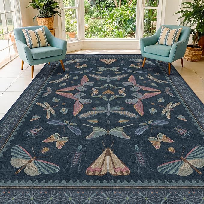 Washable 7x9 Large Area Rug for Living Room, Vintage Farmhouse Carpet for by HazoHaus