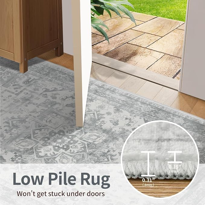 Rugxara 5X7 Washable Area Rug for Living Room, Neutral Vintage Large Boho Rugs - Image 7