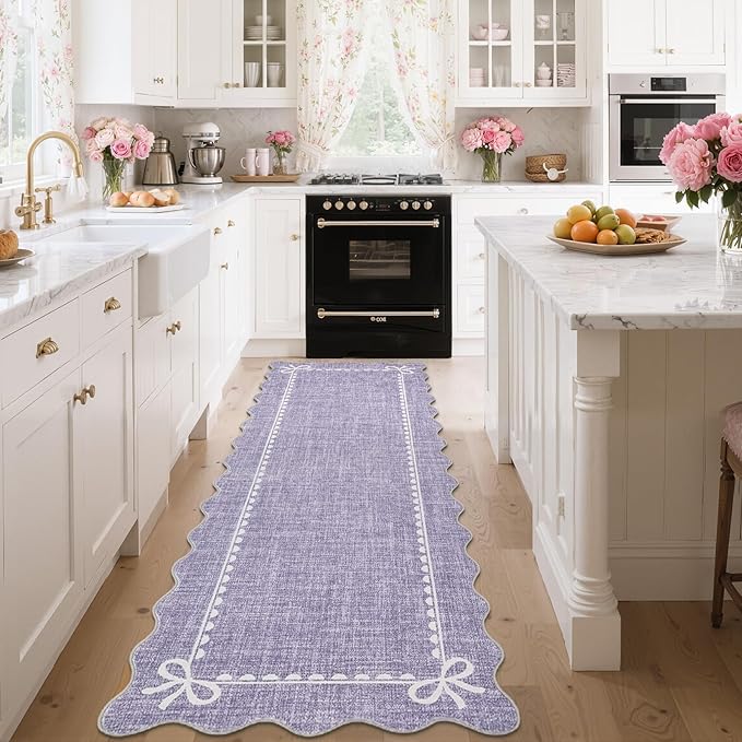 GarveeHome Scalloped Bow Rug for Living Room, Solid Purple Rug for Dorm - Image 2