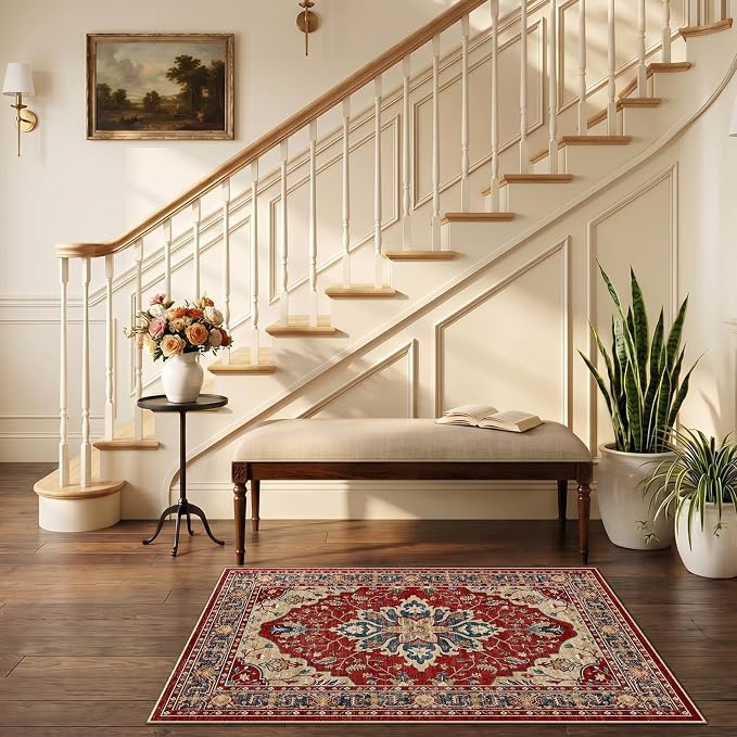 RELEANY Area Rugs Small 2'6"x4' Washable Non-Slip, Floral Vintage Distress - Image 2