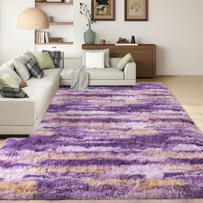 Shag Rugs for Living Room 6x9, Ultra Soft Abstract Purple Big Fuzzy Rugs for by Ailyei
