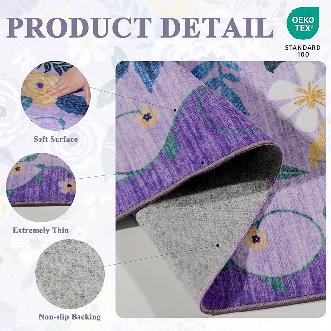 DUKINO 2x3 Rugs for Entryway, Floral Indoor Washable Door Mat, Non Slip Boho - Image 4