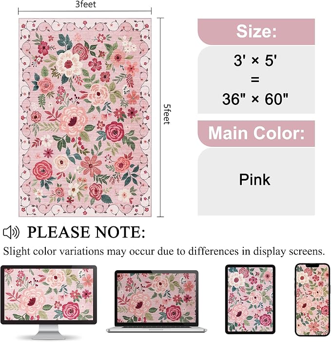 DUKINO 3x5 Area Rug, Floral Rugs - Image 2