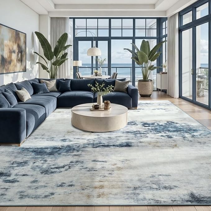Toneed Abstract Area Rug 6x9 Modern Washable Rug Soft Non Slip Rug Low Pile by Toneed