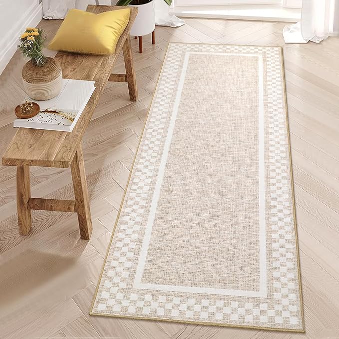 Washable Runner Rug 2x10 Modern Bordered Hallway Runner Rug Non Slip Kitchen - Image 2