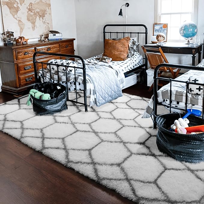 ONASAR Area Rugs for Bedroom Living Room, Fluffy 4x6 White and Grey Throw Rug - Image 9