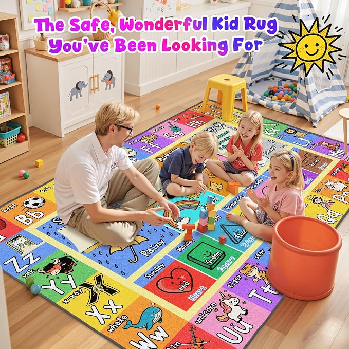 Large Classroom Rug Elementary 8x10 | Soft, Non-Slip & Washable Kids Play Mat | - Image 7