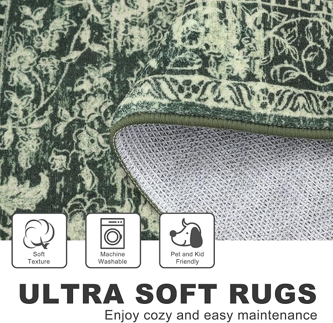 KILOCOCO Area Rug 3x5 Entryway Rug Washable Printed Vintage Floral Rubber - Image 6