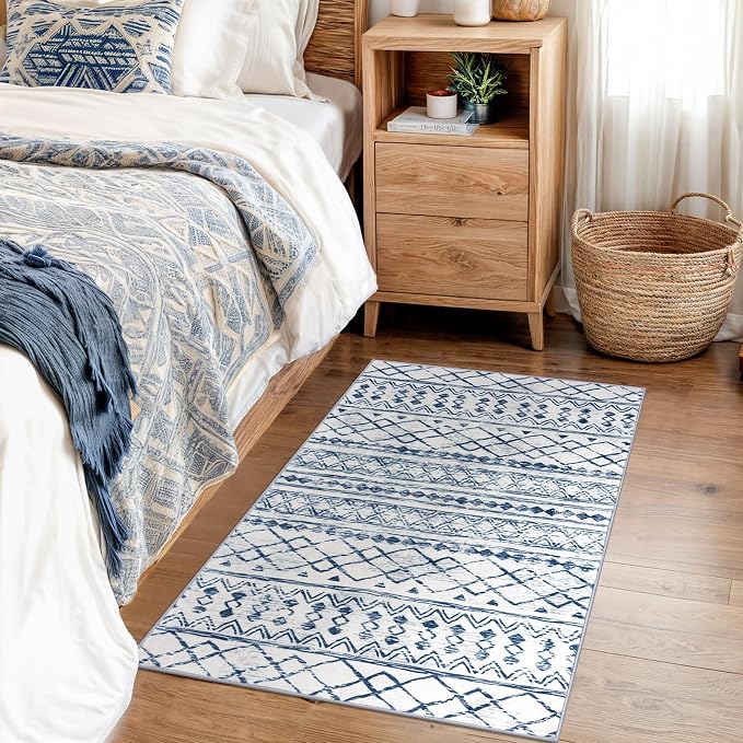 KUTA Moroccan Area Rugs, 2x3 Blue White Entryway Rug Non-Slip Washable Small - Image 4