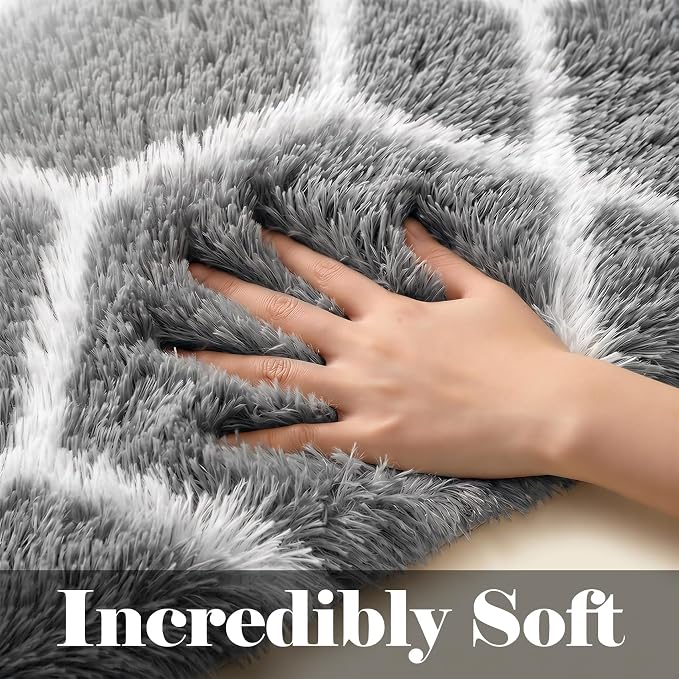 ONASAR 7x9 Area Rugs for Living Room Bedroom, Large Fluffy Grey and White Throw - Image 2