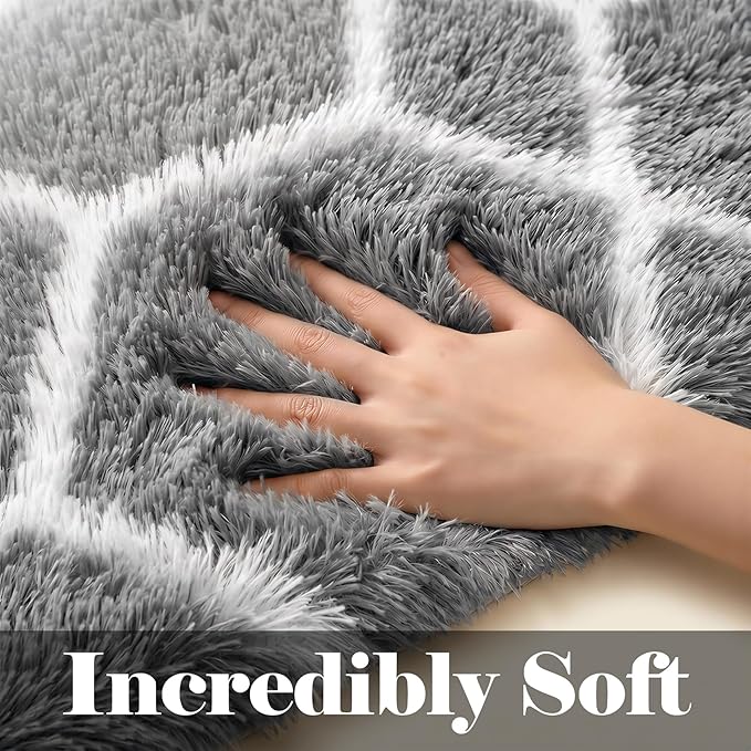 ONASAR 5x7 Area Rugs for Living Room Bedroom, Fluffy Grey and White Faux Fur - Image 2