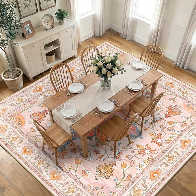 RELEANY Area Rugs Square 10ft Washable Non-Slip, Floral Vintage Distress by RELEANY