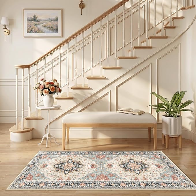 RELEANY Area Rugs Runner 2'6"x5' Washable Non-Slip, Floral Vintage Distress - Image 2