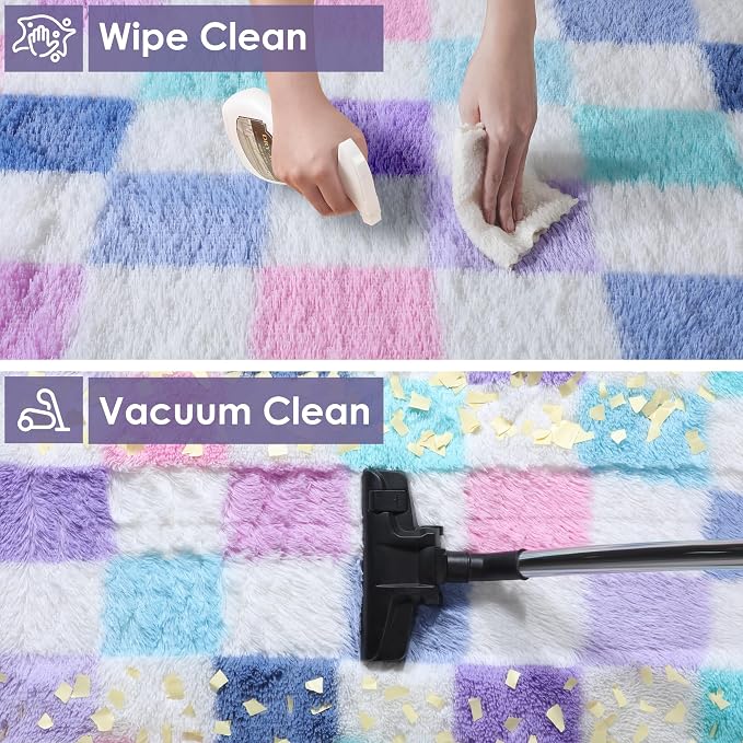 KICMOR Purple Rainbow Checkered 6x9 Area Rugs - Image 6