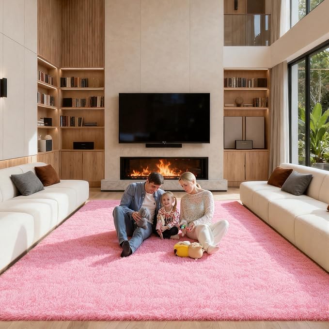 Area Rugs 9x12 Living Room, Large Fluffy Pink Rugs by Unknown