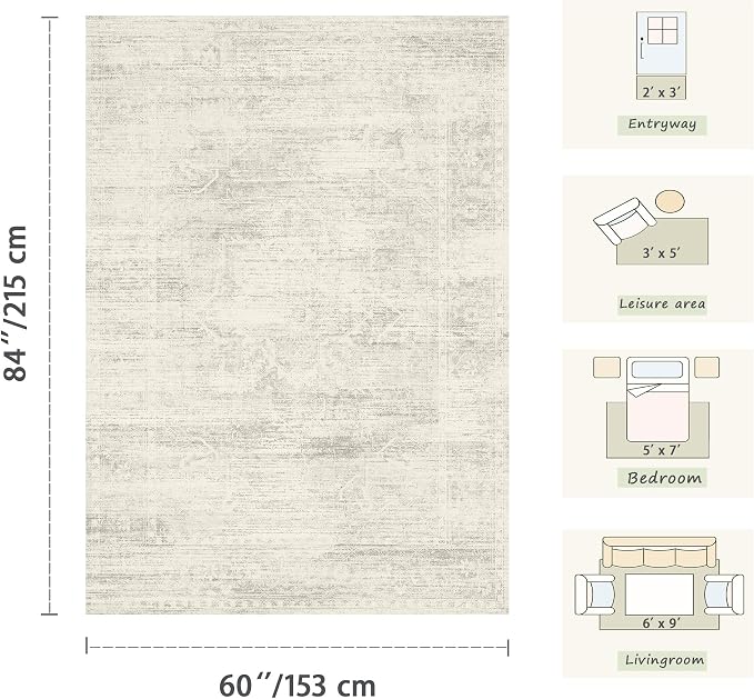 Latte&Fog Washable 3x5 Entryway Rug, Ivory Area Rugs - Image 2