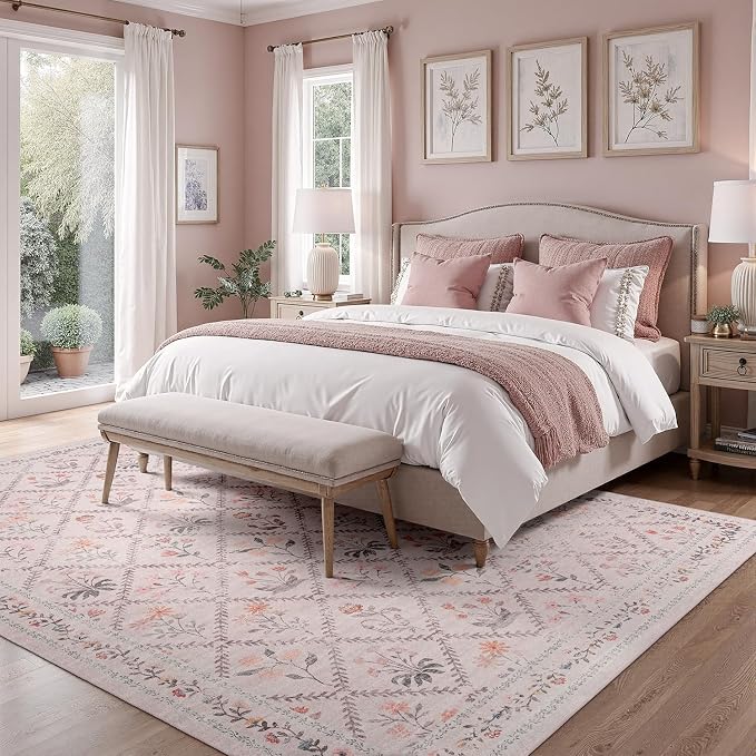 DCX Washable 6x9 Pink Floral Rug - Image 5