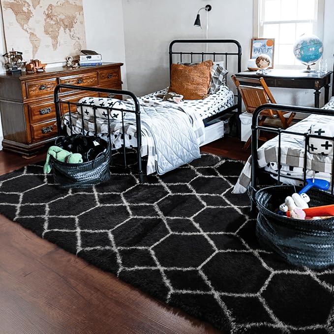 ONASAR 7x9 Area Rugs for Living Room Bedroom, Large Fluffy Black and White - Image 9