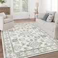 6x9 Washable Area Rugs Beige and Sage Green Vintage Boho Floral Farmhouse Rug by Dotiiorug