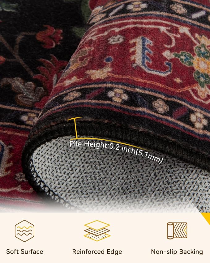 RELEANY Area Rugs 7'x10' Washable Non-Slip, Floral Vintage Distress Medallion - Image 3