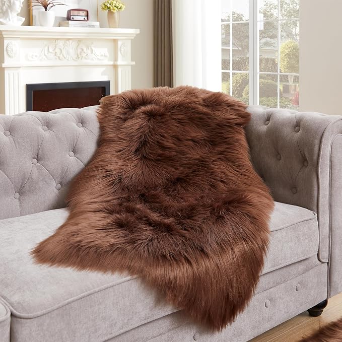 EasyJoy Ultra Soft Fluffy Shaggy Area Rug, 2 x 4 ft, Coffee | Sheepskin - Image 4