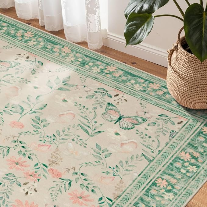 Rugxara Floral Rug for Living Room Bedroom, 4x6 Washable Rug, Large Non Slip - Image 4