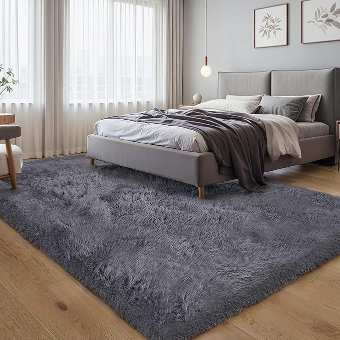 KICHOWUA Thick Area Rug Grey Fluffy Shag 3x5 - Image 6