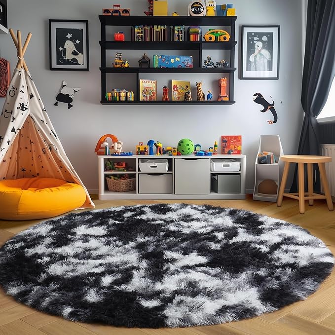 Amdrebio Black White Grey Circle Rug 6Ft Round Area Rugs - Image 8