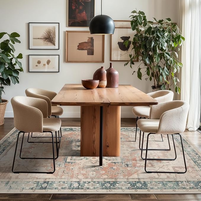 Rugxara 5X7 Washable Area Rug for Living Room, Neutral Vintage Boho Rugs for - Image 4
