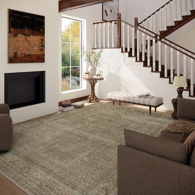 Washable Area Rugs for Living Room: 5x7 Bedroom Rug Boho Vintage Rugs Stain - Image 3