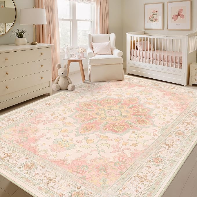 CAPALOCA Machine Washable Rugs Nursery Rug 9x12 Cute Girl Non Slip Low Pile - Image 2