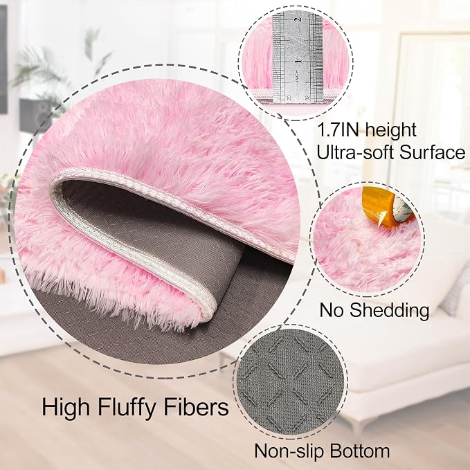 2x8 Pink Fuzzy Rug Runner for Bedroom Girls - Image 6