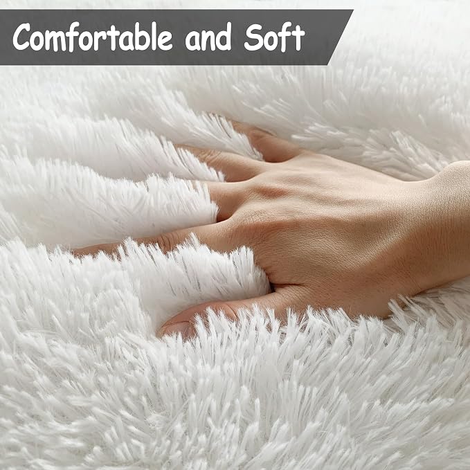 White Fluffy Rug for Bedroom Living Room, 3x5 Furry Cream Area Rug Soft Fuzzy - Image 4