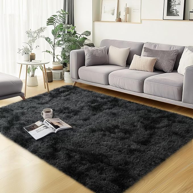 qulint Black Grey Area Rugs for Bedroom, 3x5 Area Rug for Kid Room Fluffy Soft by QULINT