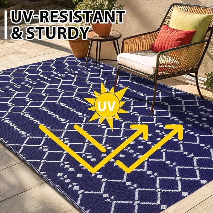 Smiry Outdoor Rug 8x10 ft, Waterproof Reversible Plastic Straw Rugs, Boho - Image 5
