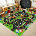 Kids Play Rug 4x5 Ft, Non-Slip Race Track Car Rug Play Mat, Washable Soft Road by Quntue