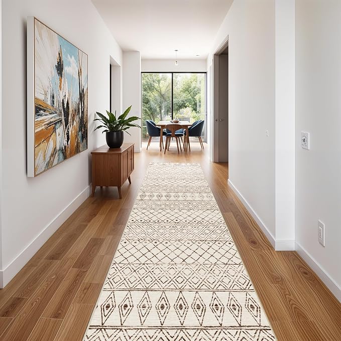 2'6"x14' Hallway Runner Rug Washable: Moroccan Non Slip Runner Rugs Low Pile - Image 3