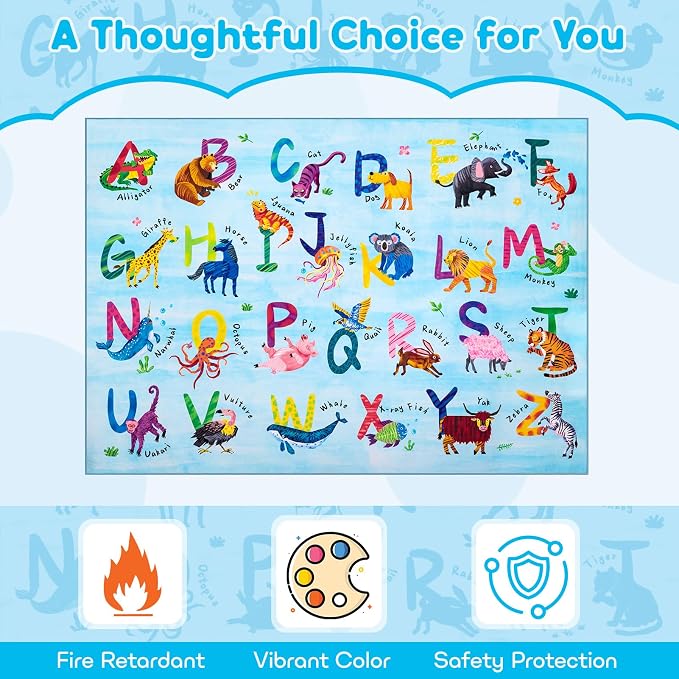 5x7 ABC Classroom Rug for Kids Playroom, Alphabet Rug - Image 4